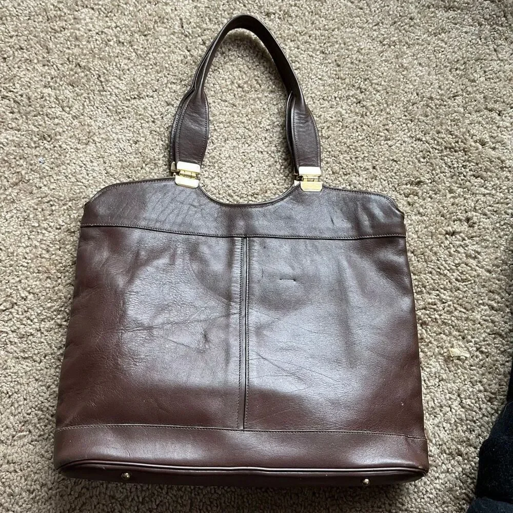 VTG 60s 70s Groskopf’s Brown Leather Top Handle Satchel Bag - Picture 8 of 16